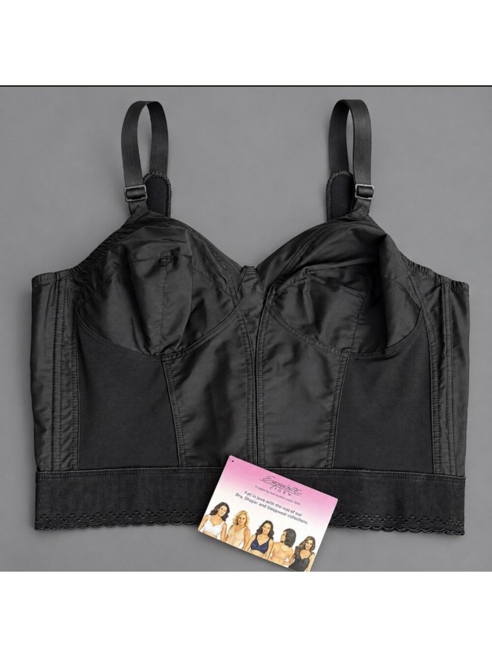 NWT EXQUISITE FORM Womens Size 42B Black Wire-Free Longline Bra